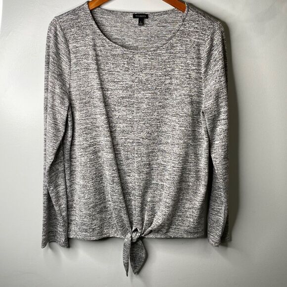 Talbots Silver Metallic Shimmer Tie Waist Pullover Long Sleeve Top Holiday Party - Picture 1 of 12